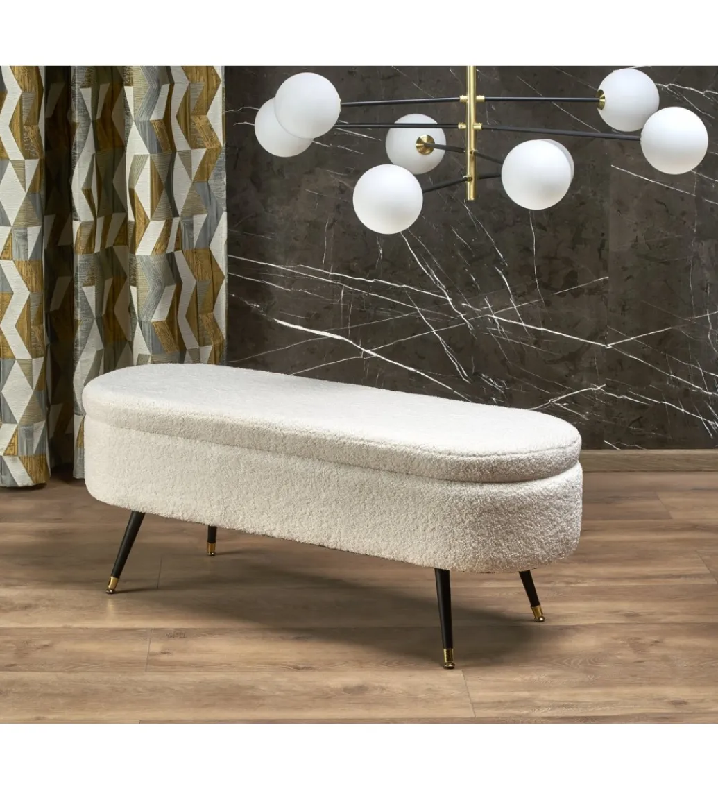 Halmar Ławka AVEIRO 120 cm z pojemnikiem Bouclé kremowa