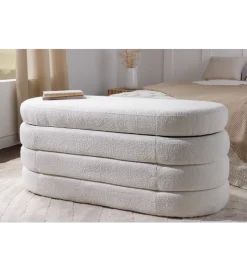 Invicta Interior Ławka VOQUE 115 cm z pojemnikiem Bouclé kremowo biała