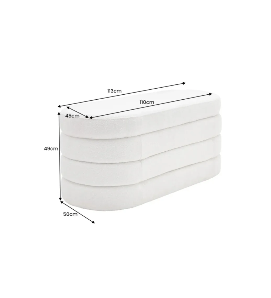 Invicta Interior Ławka VOQUE 115 cm z pojemnikiem Bouclé kremowo biała
