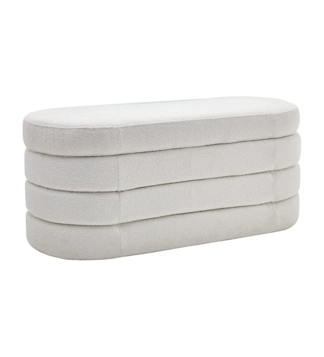 Invicta Interior Ławka VOQUE 115 cm z pojemnikiem Bouclé kremowo biała