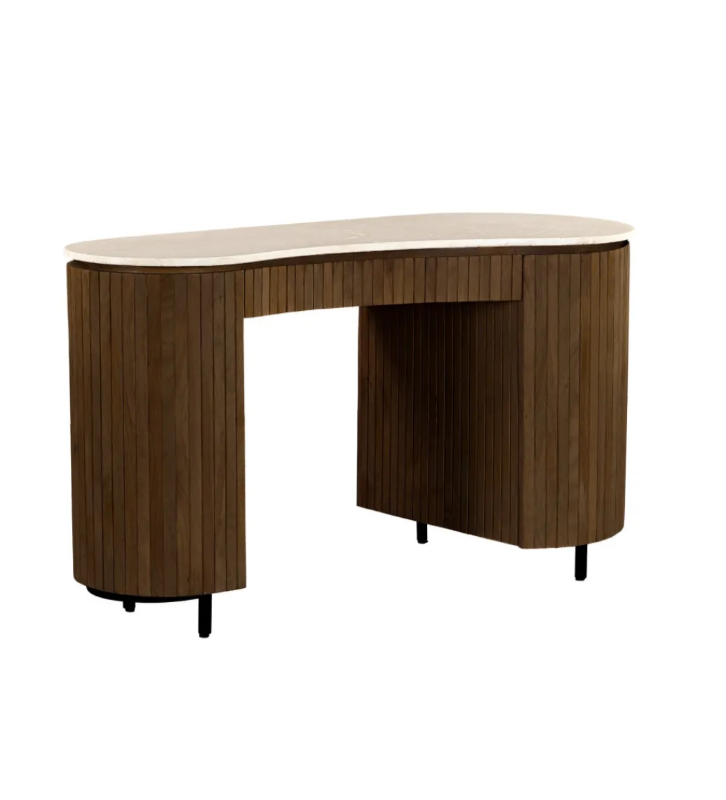 LF-Design Biurko BRIX DEXTER 136 cm drewno mango brązowe kamień bottecino