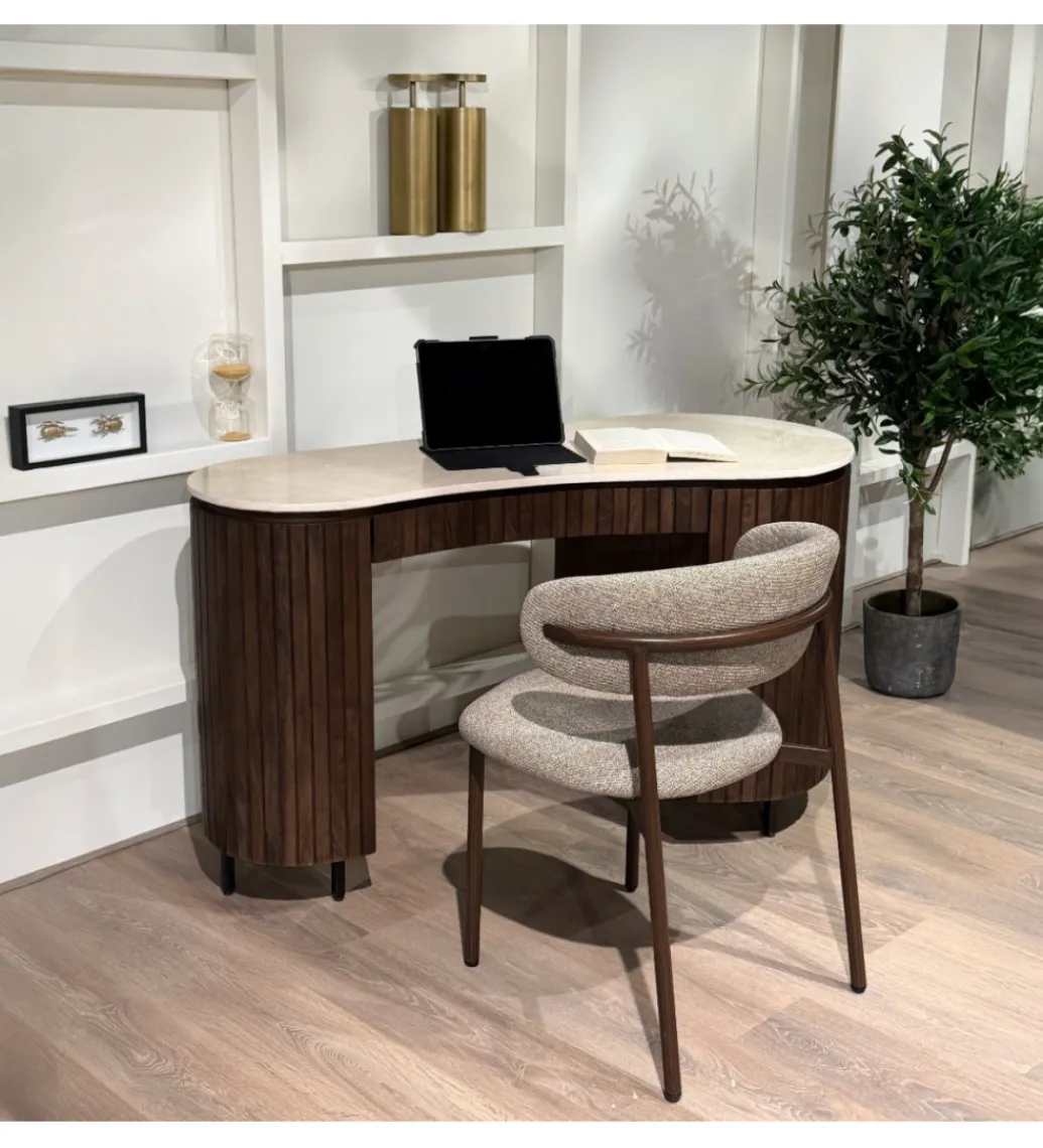LF-Design Biurko BRIX DEXTER 136 cm drewno mango brązowe kamień bottecino