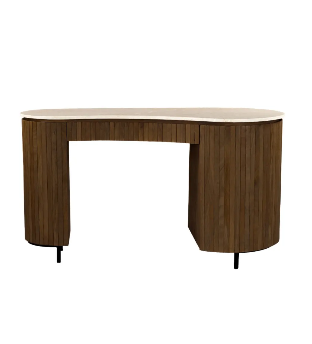 LF-Design Biurko BRIX DEXTER 136 cm drewno mango brązowe kamień bottecino