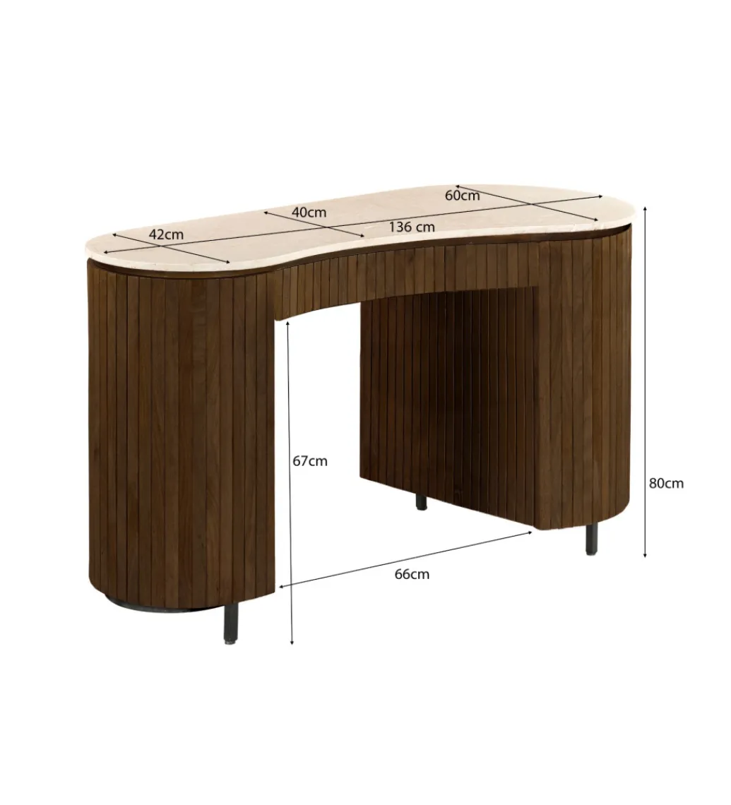 LF-Design Biurko BRIX DEXTER 136 cm drewno mango brązowe kamień bottecino