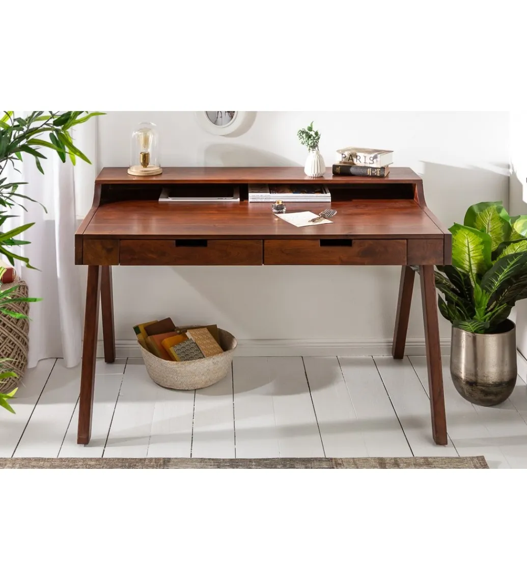 Invicta Interior - przedsprzedaż Biurko Monsoon 100 cm drewno ciemna akacja