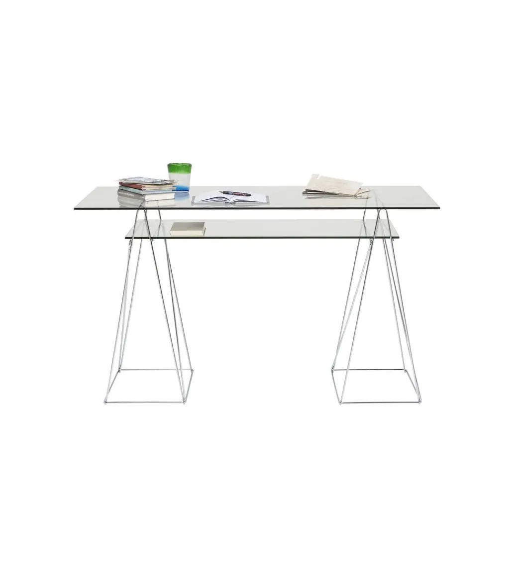 KARE Biurko szklane POLAR 130 cm srebrne