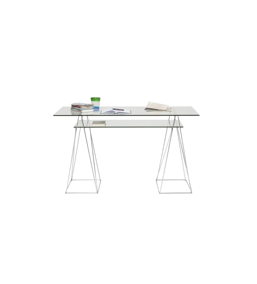 KARE Biurko szklane POLAR 130 cm srebrne