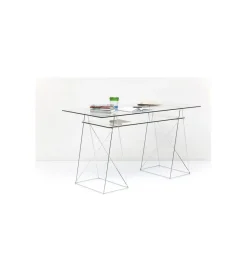 KARE Biurko szklane POLAR 130 cm srebrne