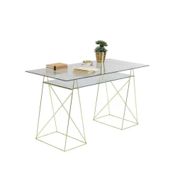 KARE Biurko szklane POLAR 135 cm złote