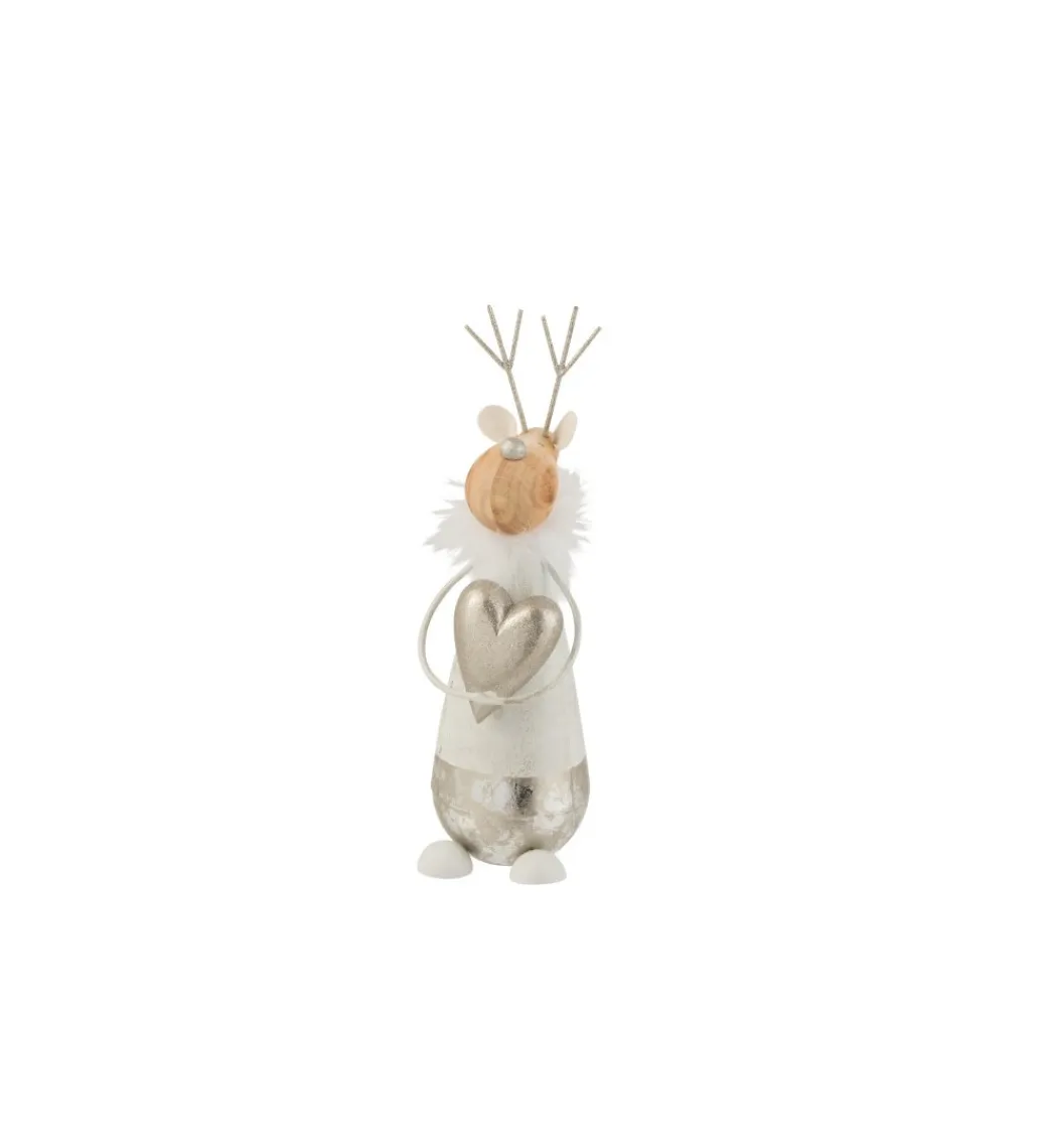 J-Line Figurka dekoracyjna Reindeer Heart 30 cm biała