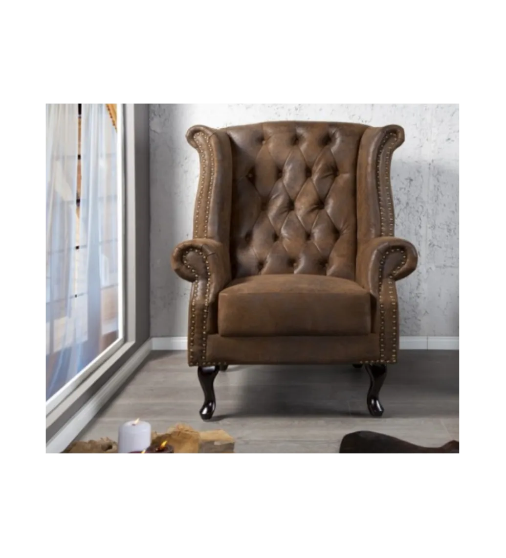 Invicta Interior Fotel Chesterfield antyczny brąz