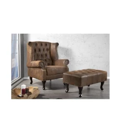 Invicta Interior Fotel Chesterfield antyczny brąz