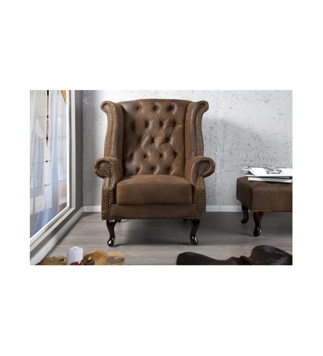 Invicta Interior Fotel Chesterfield antyczny brąz