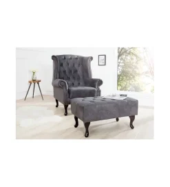Invicta Interior Fotel Chesterfield antyczny szary