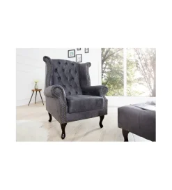 Invicta Interior Fotel Chesterfield antyczny szary