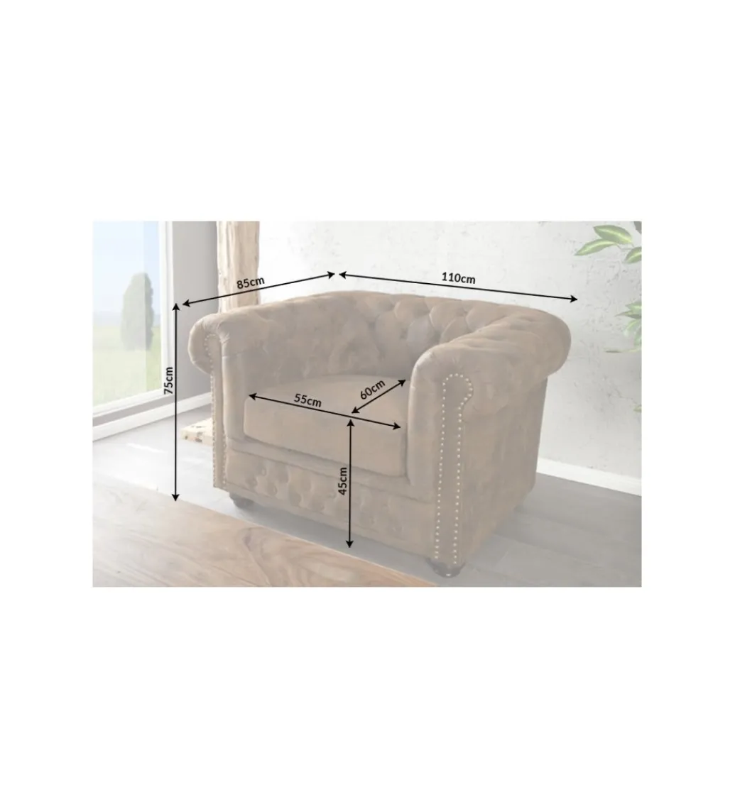 Invicta Interior Fotel Chesterfield 110 cm antyczny brąz