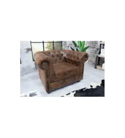 Invicta Interior Fotel Chesterfield 110 cm antyczny brąz