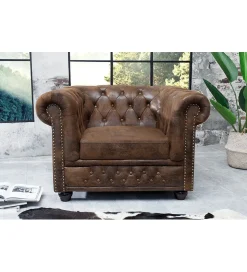 Invicta Interior Fotel Chesterfield 110 cm antyczny brąz