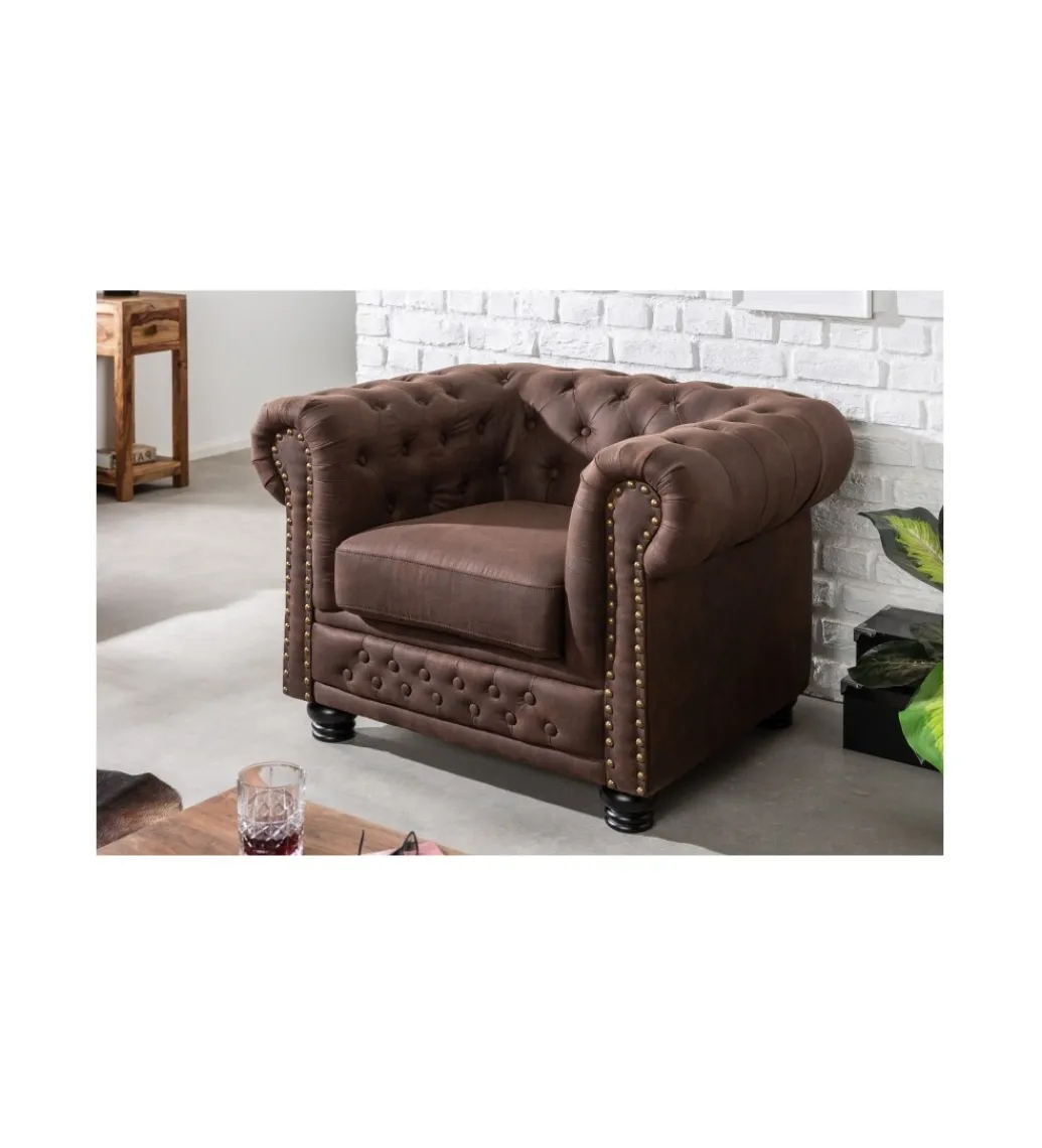 Invicta Interior Fotel Chesterfield 105 Cm Brąz Vintage