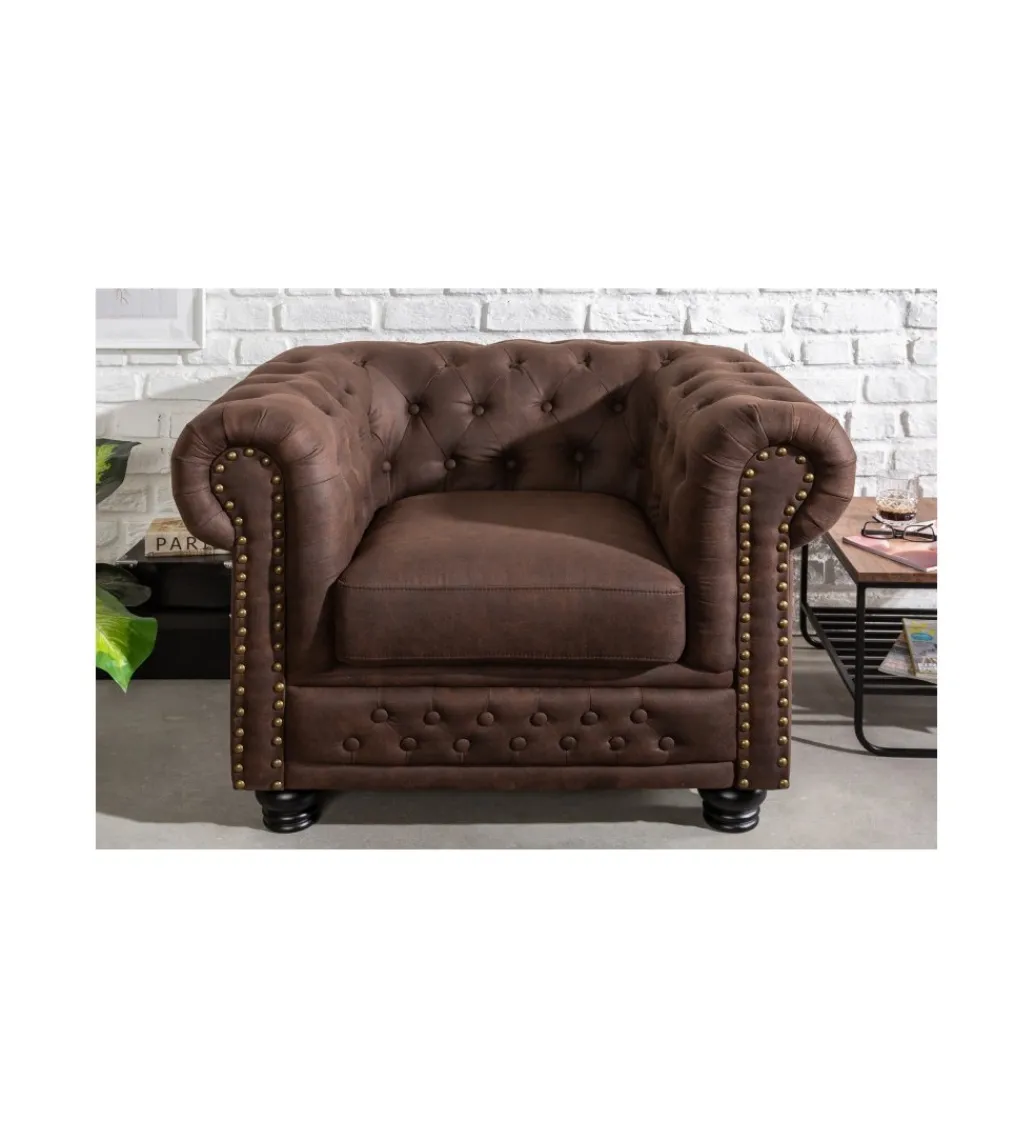 Invicta Interior Fotel Chesterfield 105 Cm Brąz Vintage