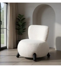 Zona-Design Fotel ENKIR 73 cm biały tapicerowany boucle