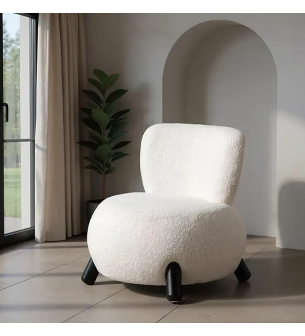 Zona-Design Fotel ENKIR 73 cm biały tapicerowany boucle