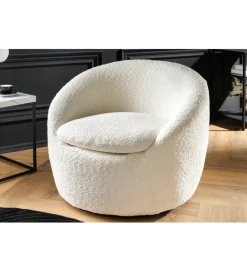 Invicta Interior Fotel obrotowy BABYLON bouclé biały