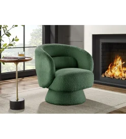 Invicta Interior Fotel obrotowy BOSSA NOVA bouclé zielony
