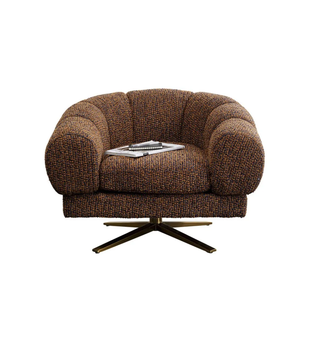 KARE Fotel obrotowy JANNO 68 cm bouclé brązowe