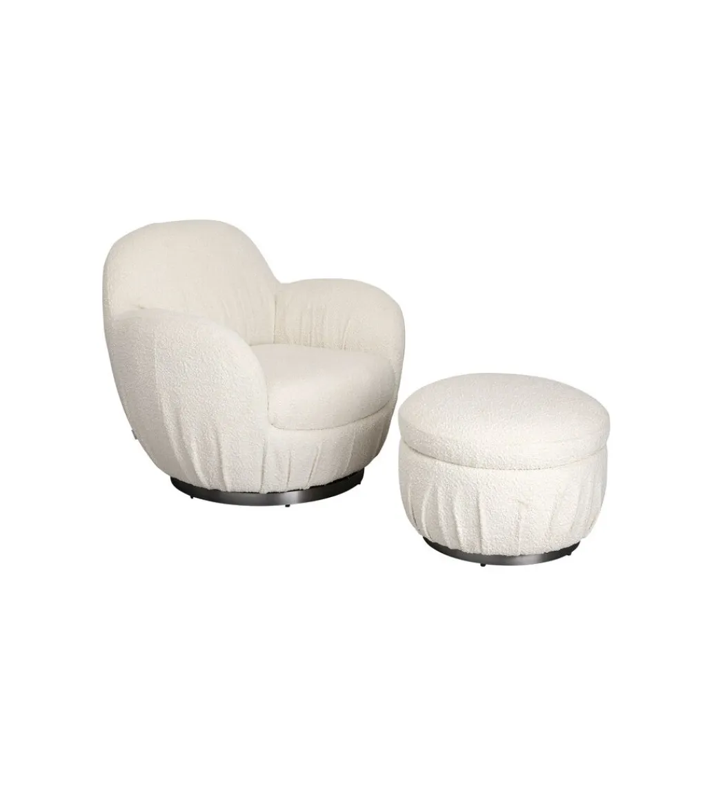 KARE Fotel obrotowy Nube Bouclé 88 cm kremowy