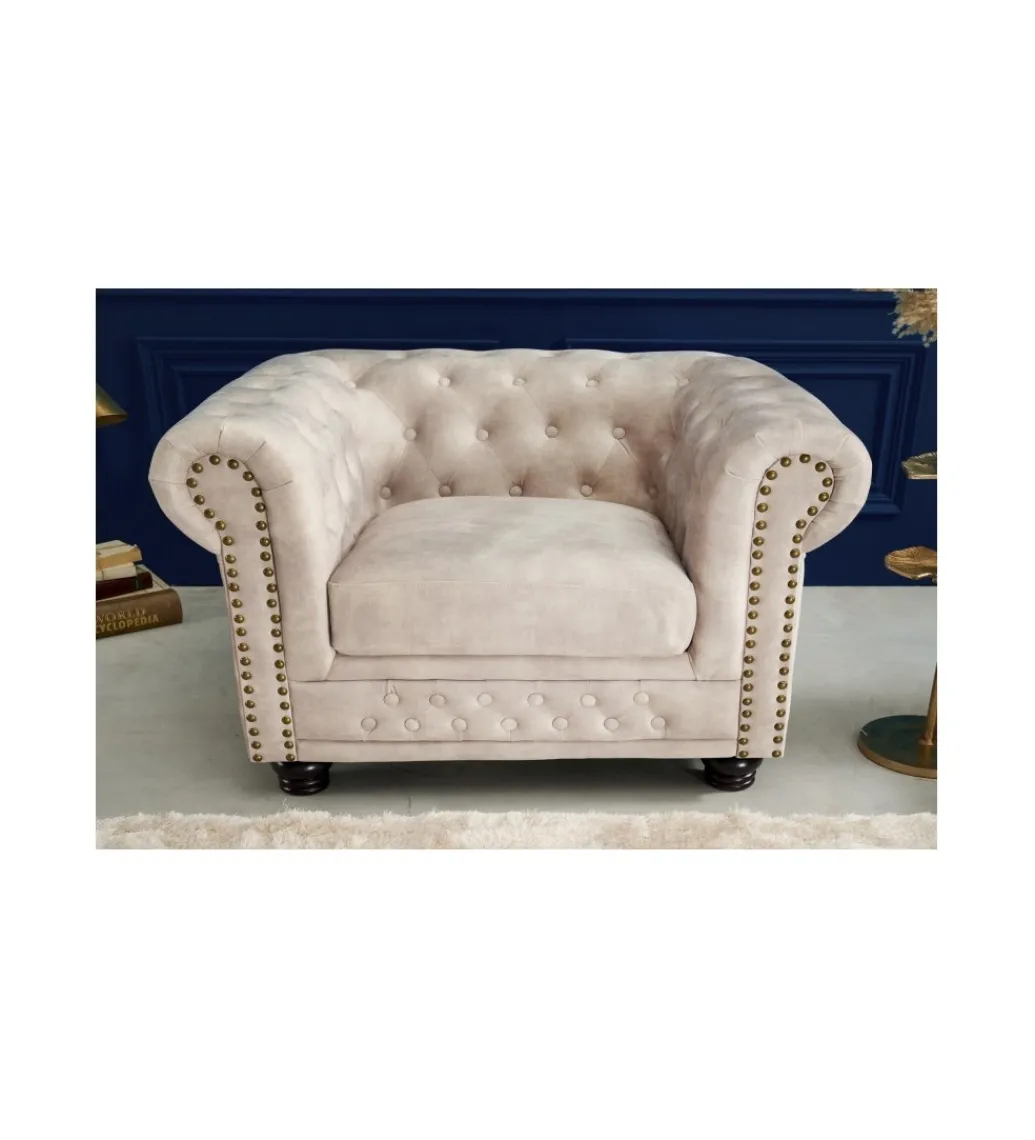 Invicta Interior Fotel ROCHESTER Chesterfield 105 cm beżowy