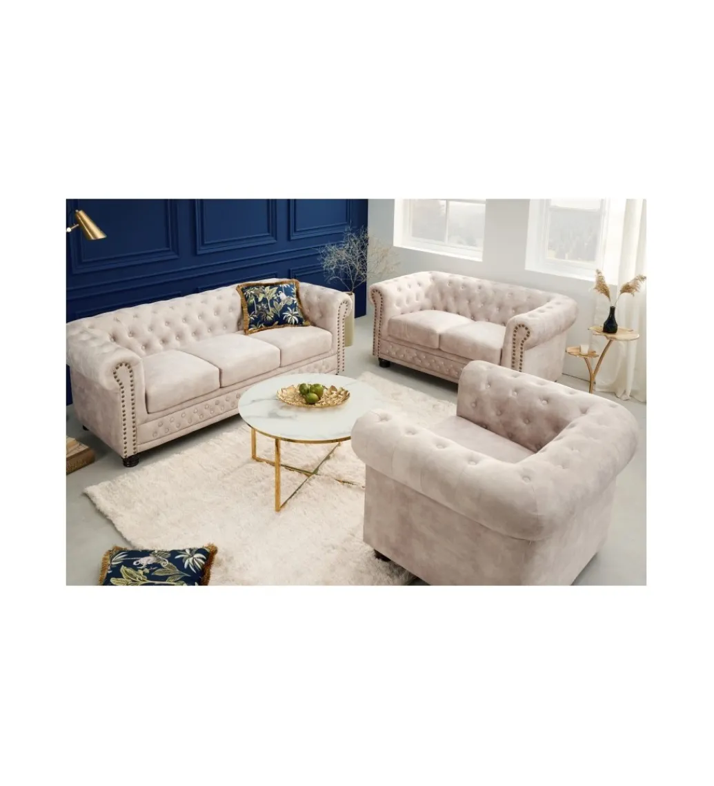 Invicta Interior Fotel ROCHESTER Chesterfield 105 cm beżowy