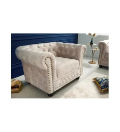 Invicta Interior Fotel ROCHESTER Chesterfield 105 cm beżowy
