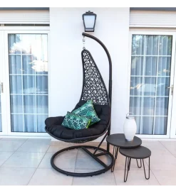 Zona-Design Fotel wiszący POLE DIDO 192 cm rattan czarny