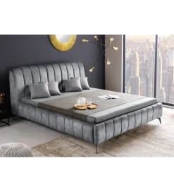 Invicta Interior Łóżko AMSTERDAM 160 x 200 cm welur szare