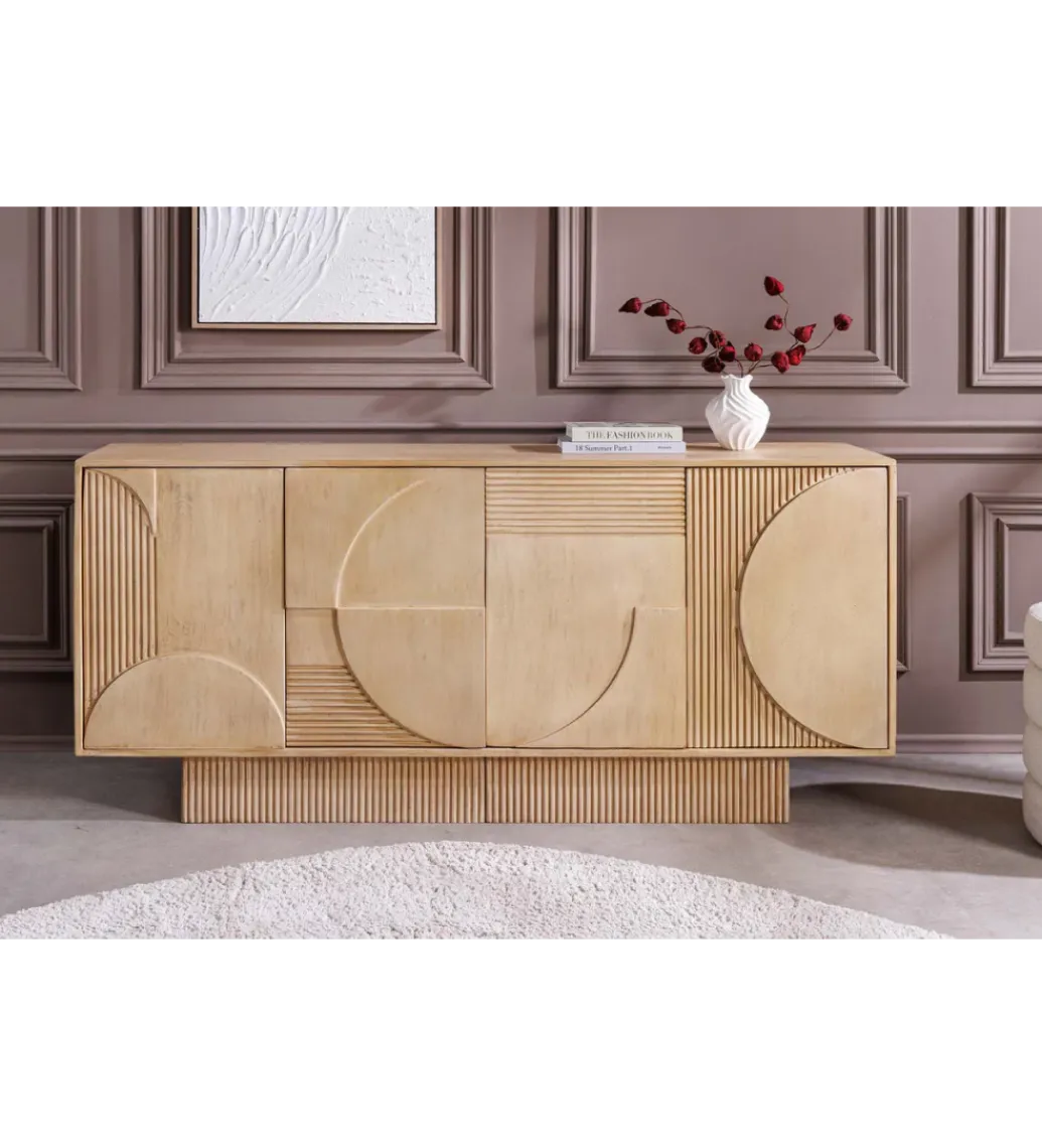 Invicta Interior Komoda ART DECO 170 cm drewno mango biało beżowa