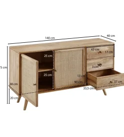 WOHNLING, GERMANY Komoda BELIZE 140 cm drewno mango