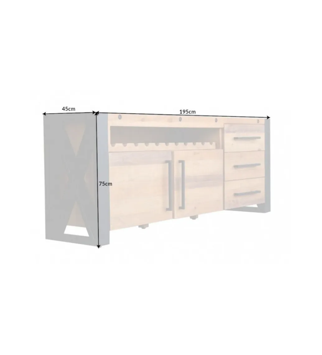 Invicta Interior Komoda FACTORY Thor 195 cm drewno sosna brąz