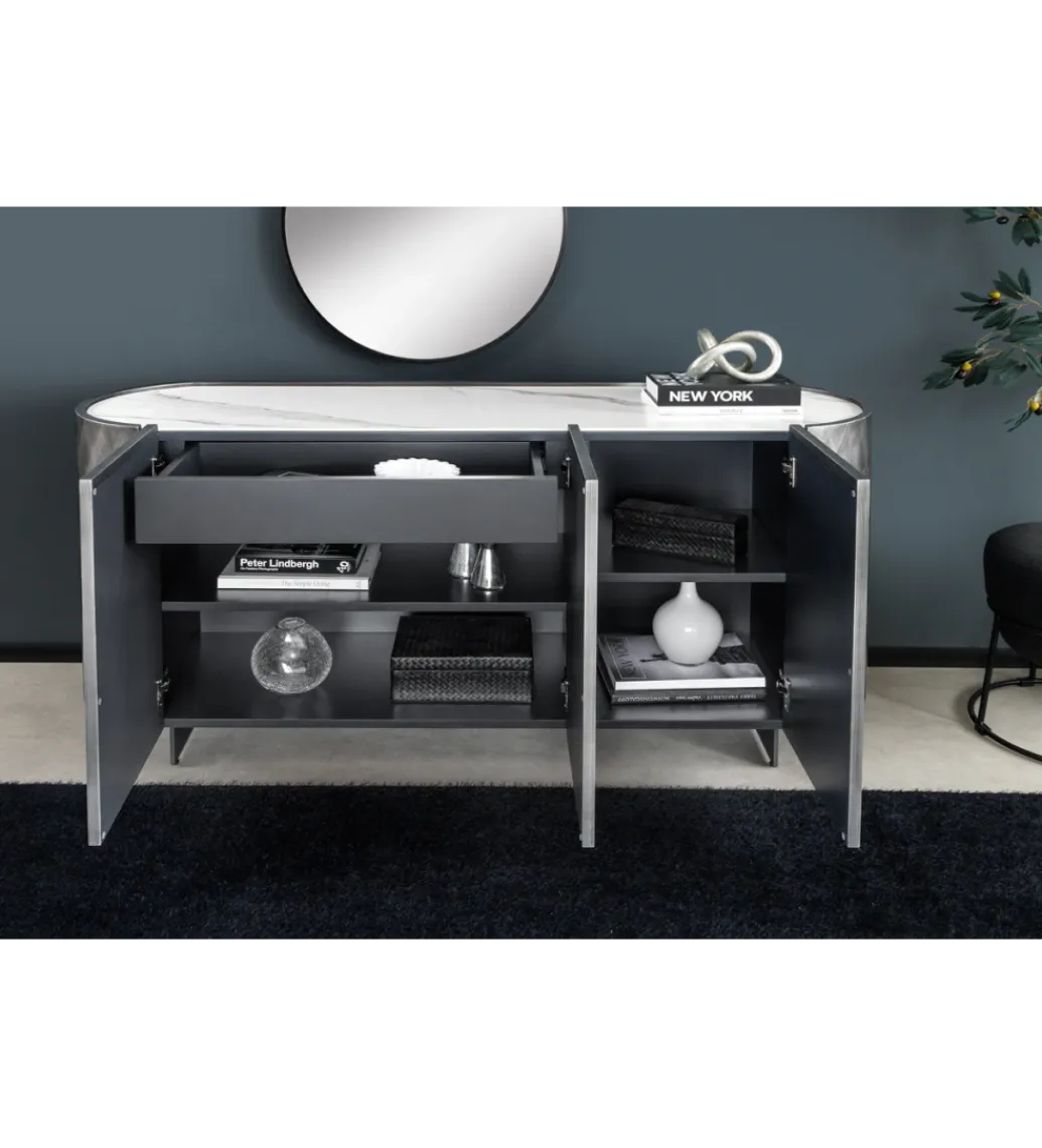 Invicta Interior Komoda REFLECTION 150 cm efekt 3D marmur antracyt