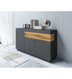 Helvetia Komoda SILKE 150 Cm Antracytowa z dodatkiem koloru Dąb Wotan