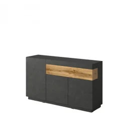Helvetia Komoda SILKE 150 Cm Antracytowa z dodatkiem koloru Dąb Wotan