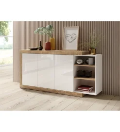 Helvetia Komoda SINTRA 180 cm biała z dodatkiem koloru Dąb Samdal