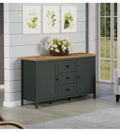 MCA Linia Włoska Komoda STANTON  143 cm w optyce dębu Evoke Ciemnozielony