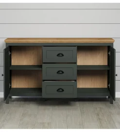 MCA Linia Włoska Komoda STANTON  143 cm w optyce dębu Evoke Ciemnozielony