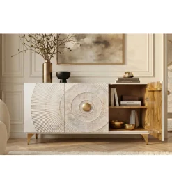 Invicta Interior Komoda SWEET GOLDEN SUNSET 140 cm drewno mango biała