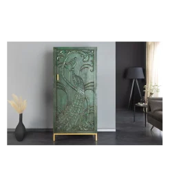 Invicta Interior Komoda wysoka 3D PEACOCK 170 cm drewno mango antyczna zieleń
