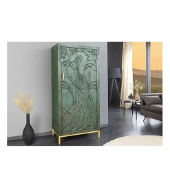 Invicta Interior Komoda wysoka 3D PEACOCK 170 cm drewno mango antyczna zieleń