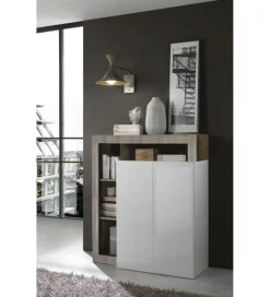 MCA Linia Włoska Komoda wysoka HAMBURG 127 cm biała Z Dodatkiem Koloru Klon Pero