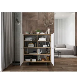 Polski Design ML Komoda wysoka HAMBURG 108 cm biała z dodatkiem koloru dąb Cadiz