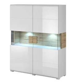 Helvetia Komoda wysoka TOLEDO 122 cm biała z dodatkiem koloru dąb san remo